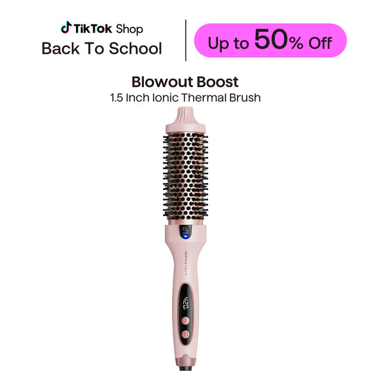 Wavytalk Blowout Boost Negative Ion Thermal Brush-Pink (1.5In) Hair Styler, LED Display, 300℉-420℉ for Different Hair Types, 120-240V Universal Voltage, Beauty Products for At-Home Blowout & Style Curlers & Straighteners